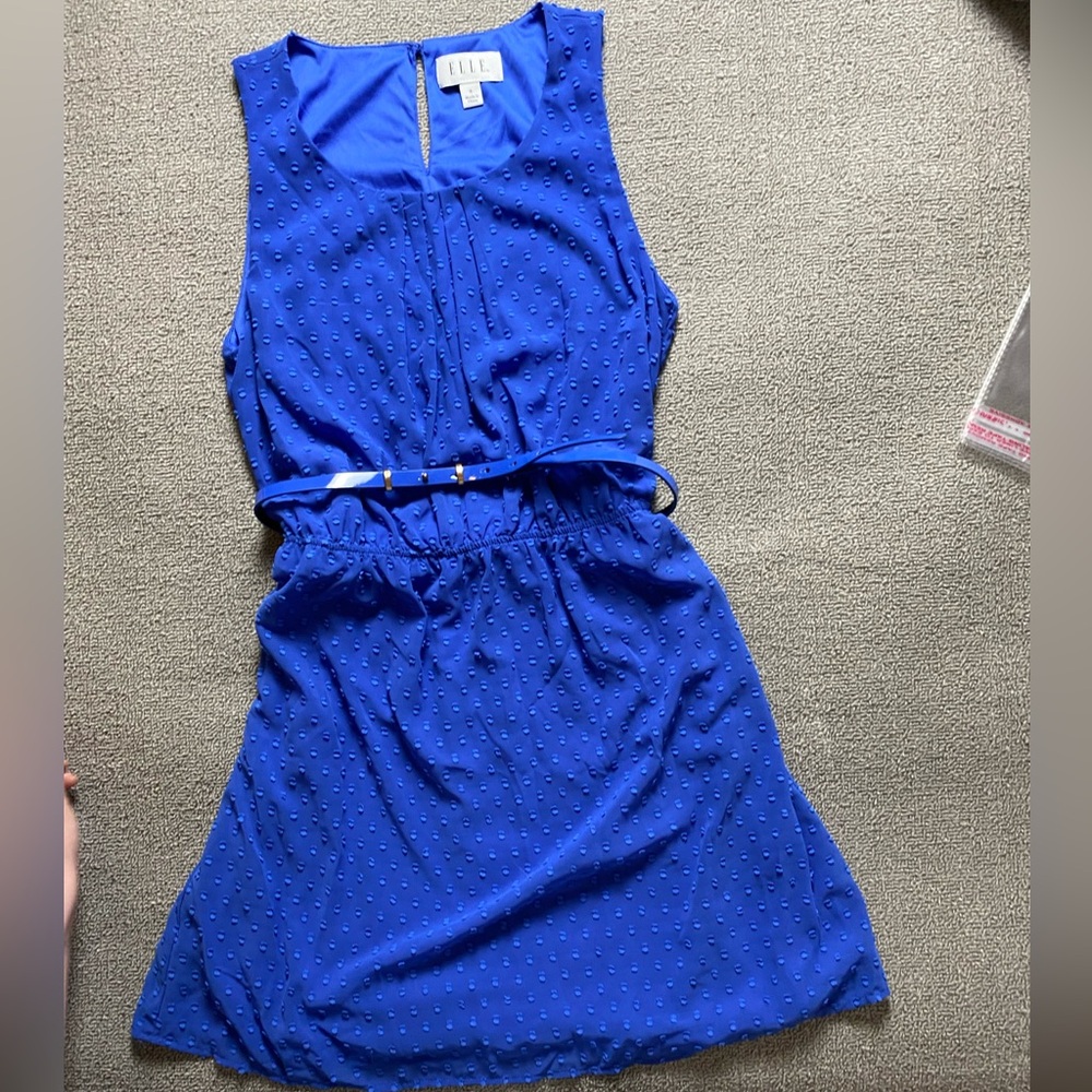 Elle Blue Sleeveless Summer Dress with Belt- Spring